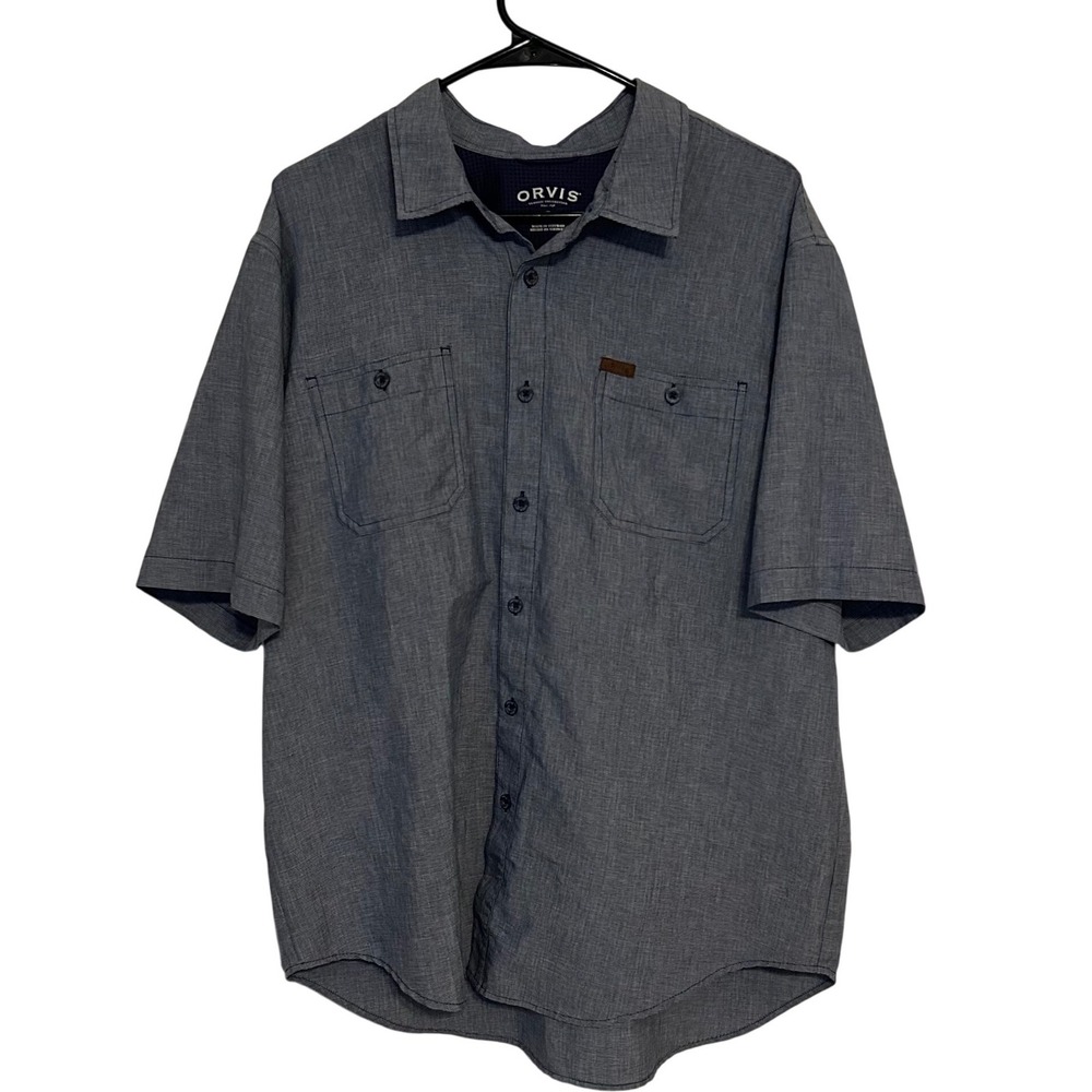 Orvis Short‎ Sleeve Button Down Shirt Men's XL Gray Outdoor Utility Pocket Shirt